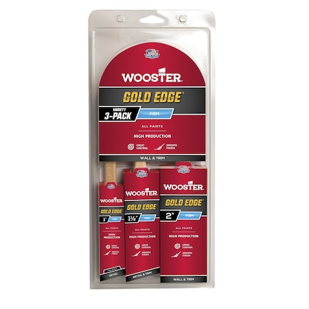 Wooster 1" TAS, 1-1/2"AS, 2" Var Angle Sash Soft, Gold CT Polyester Bristle, Paint Brush Set, Wood Handle 5239